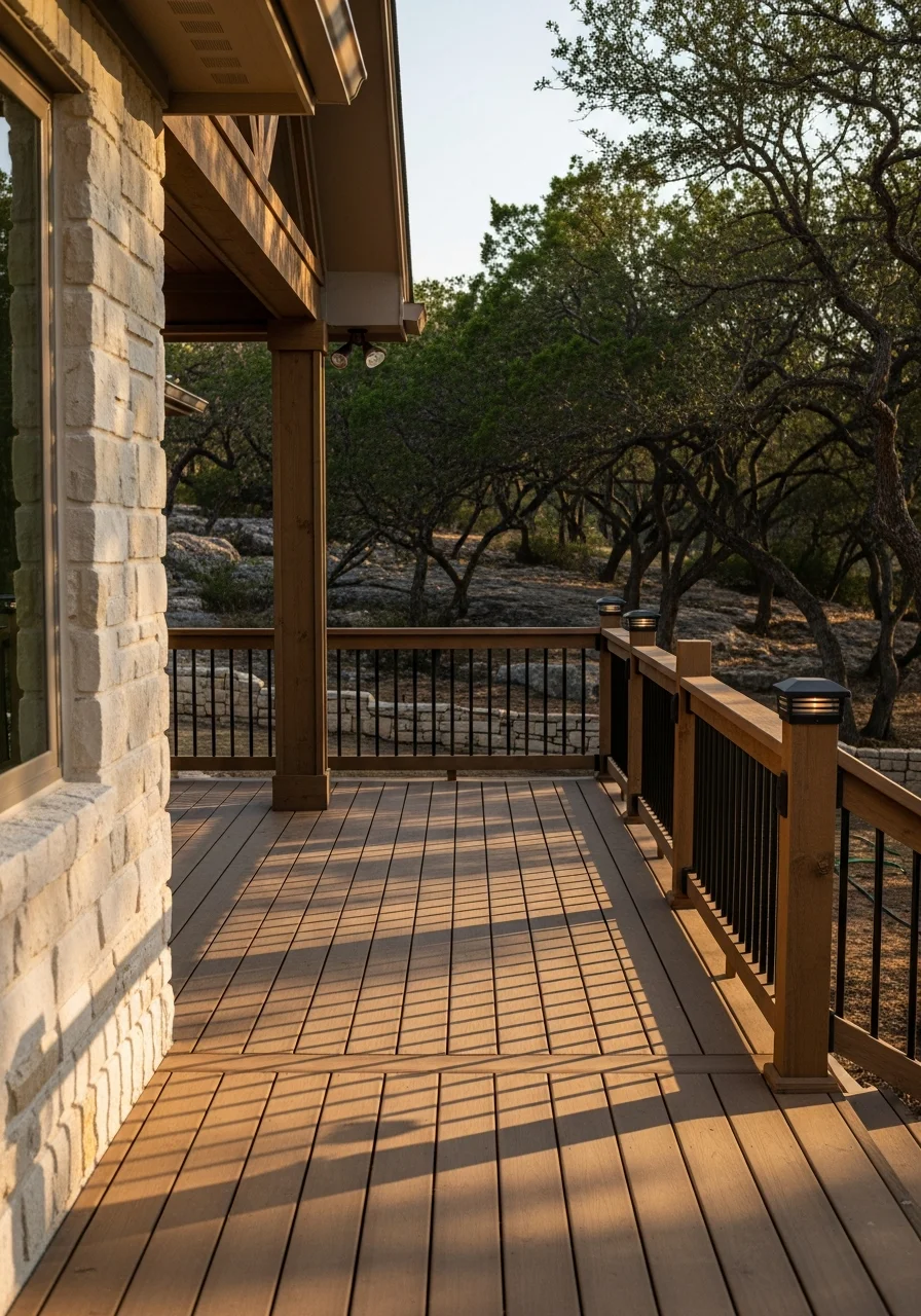 A home in Marble Falls with outdoor living space, deck or patio, and natural surroundings.
